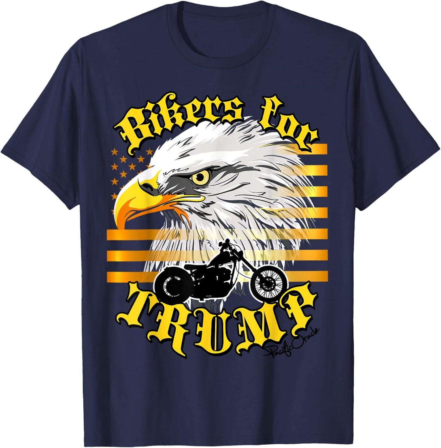 Epic USA Gold-Colored Flag Eagle Bikers For Trump 2024 T-Shirt - T-Shirt | Navy