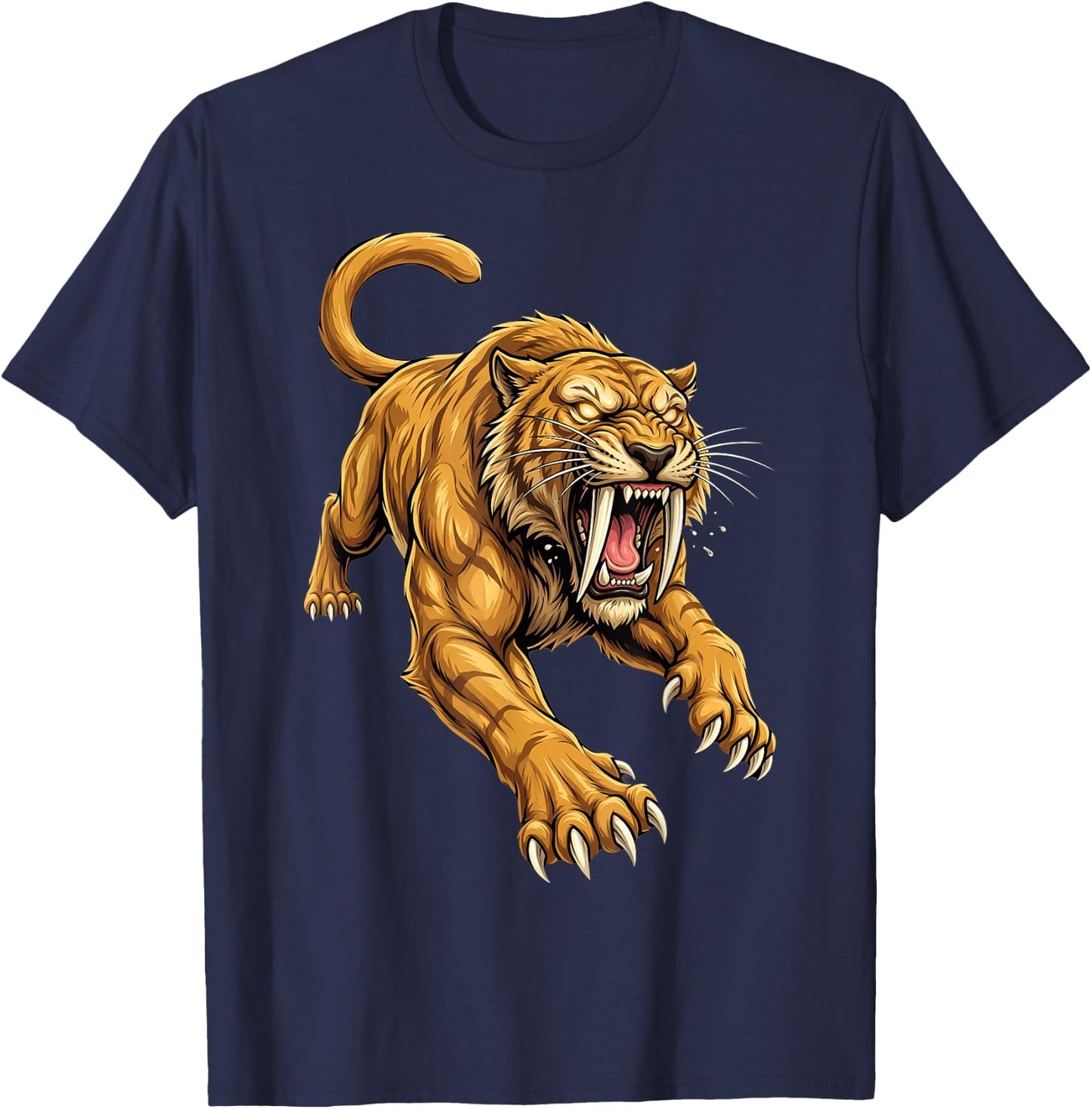 Saber Tooth Tiger Smilodon Animal T-Shirt - T-Shirt | Navy