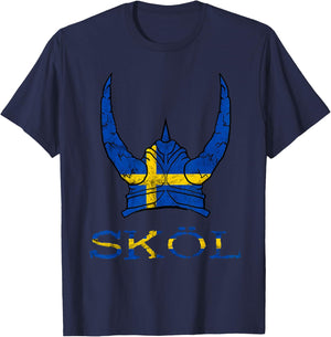Sköl Swedish Viking Helmet Sweden Nordmann Swede T-Shirt - T-Shirt | Navy