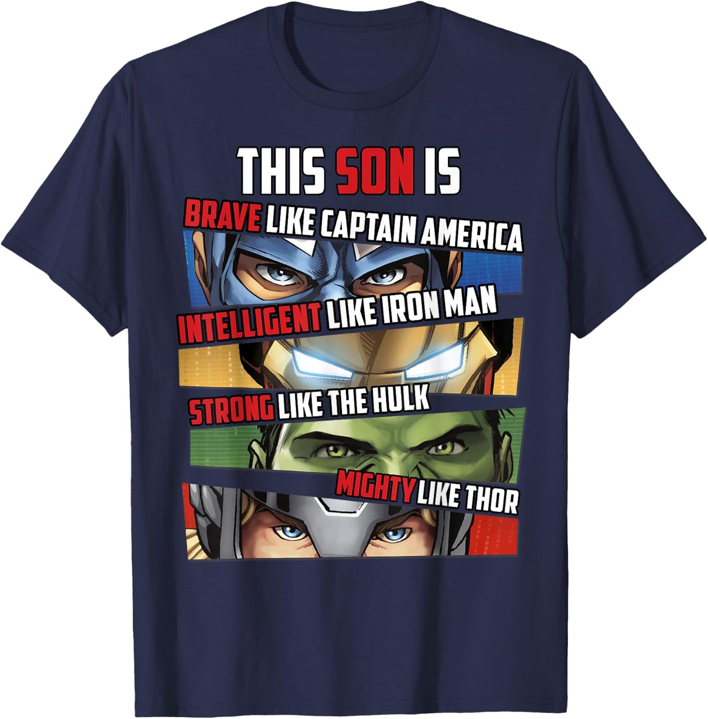 Marvel Avengers This Son Is Group Eyes Panels T-Shirt - T-Shirt | Navy