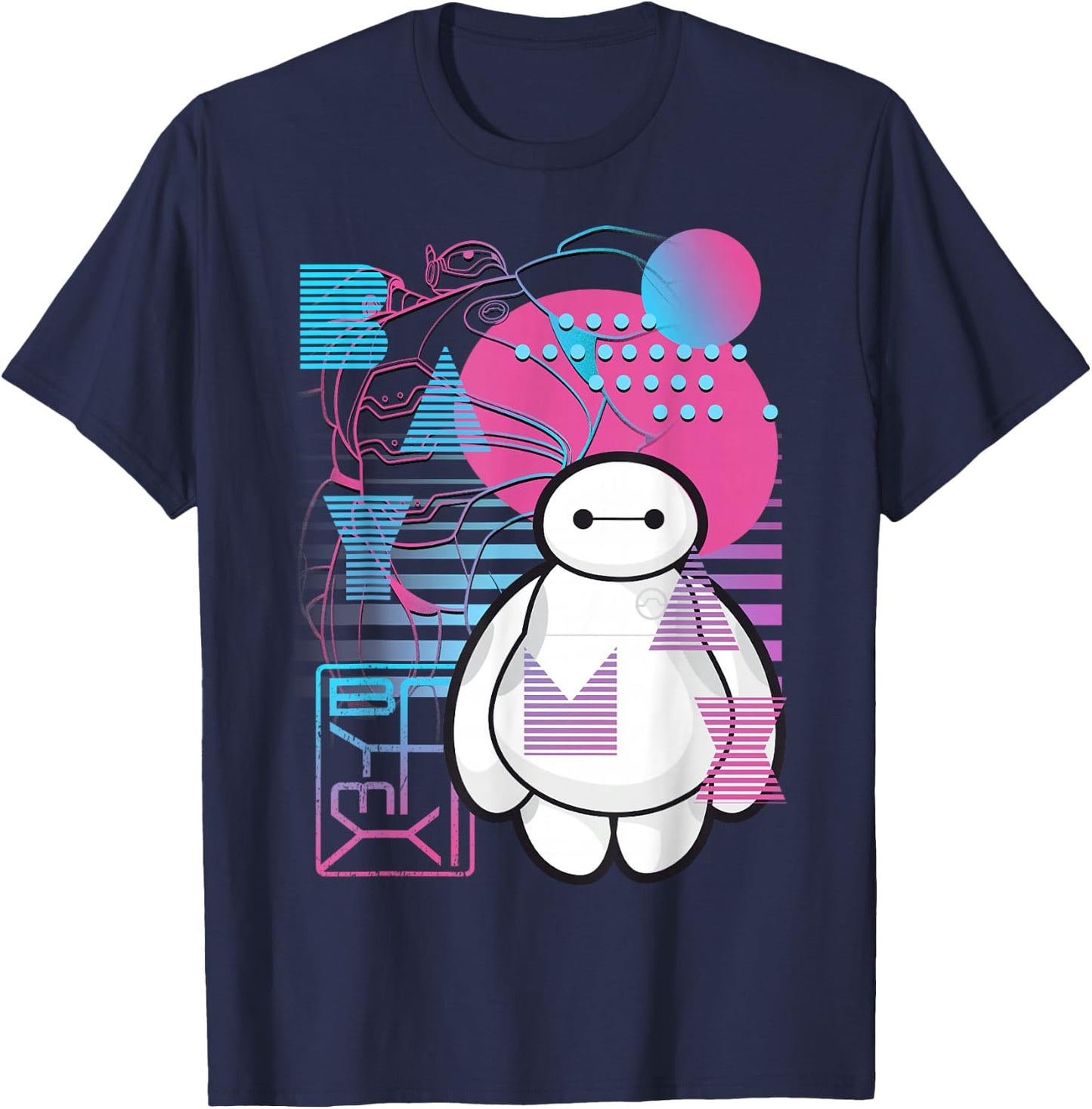 Disney Big Hero 6 Baymax Neon Blue Print Schematics T-Shirt - T-Shirt | Navy