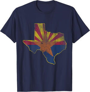 Texas Arizona Flag Map Vintage Fade Men Women Kids Youth T-Shirt - T-Shirt | Navy