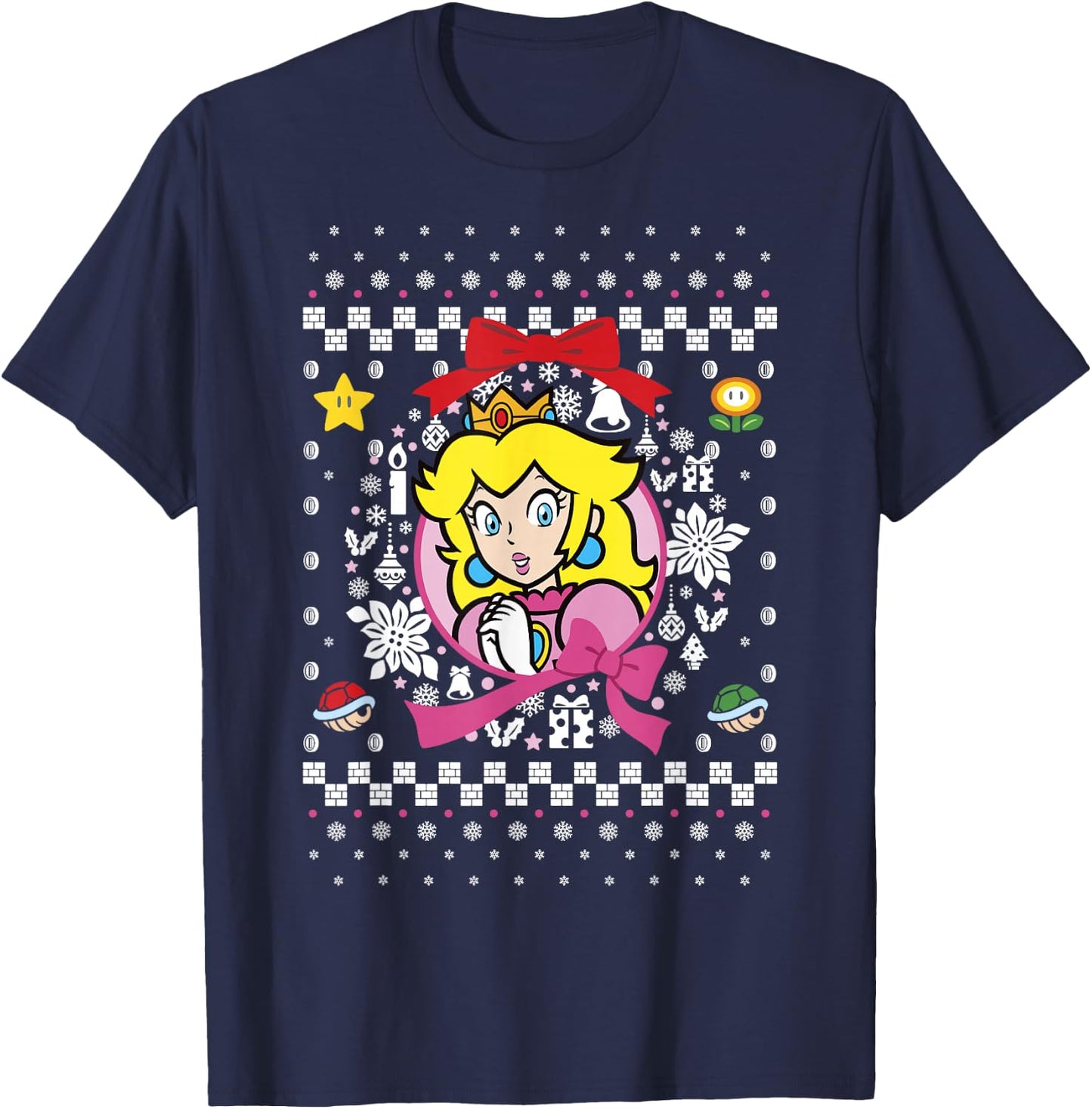 Super Mario Classic Ugly Christmas Peach Graphic T-Shirt - T-Shirt | Navy