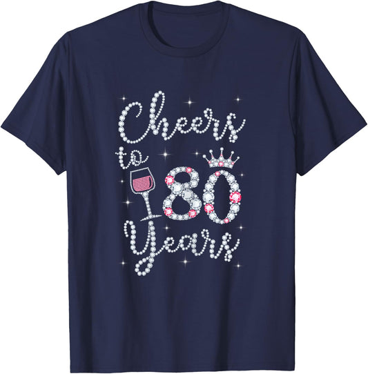 Cheers to 80 Years 1939 80th Birthday Gift T-Shirt - T-Shirt | Navy