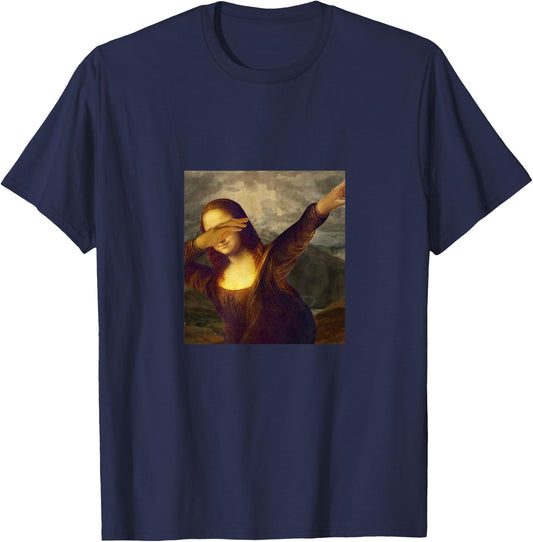 Painting Meme - Dabbing Mona Lisa Women Girls Kids T-Shirt - T-Shirt | Navy