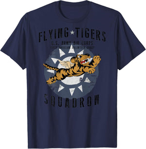 Flying Tigers Squadron WWII Vintage Insignia *BACK PRINTED* T-Shirt - T-Shirt | Navy