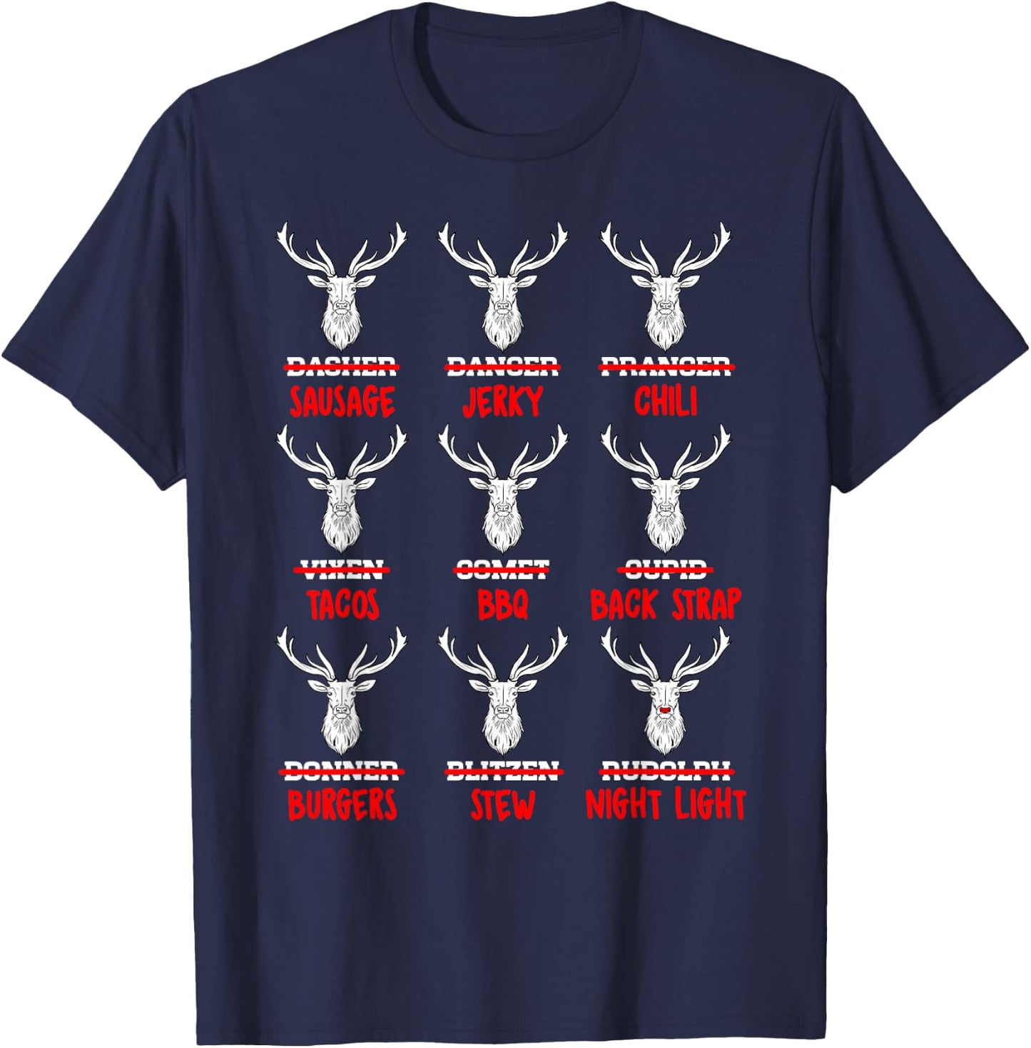 Funny Reindeer T Shirt Meat Lover T Shirt I Love Meat Shirt T-Shirt - T-Shirt | Navy