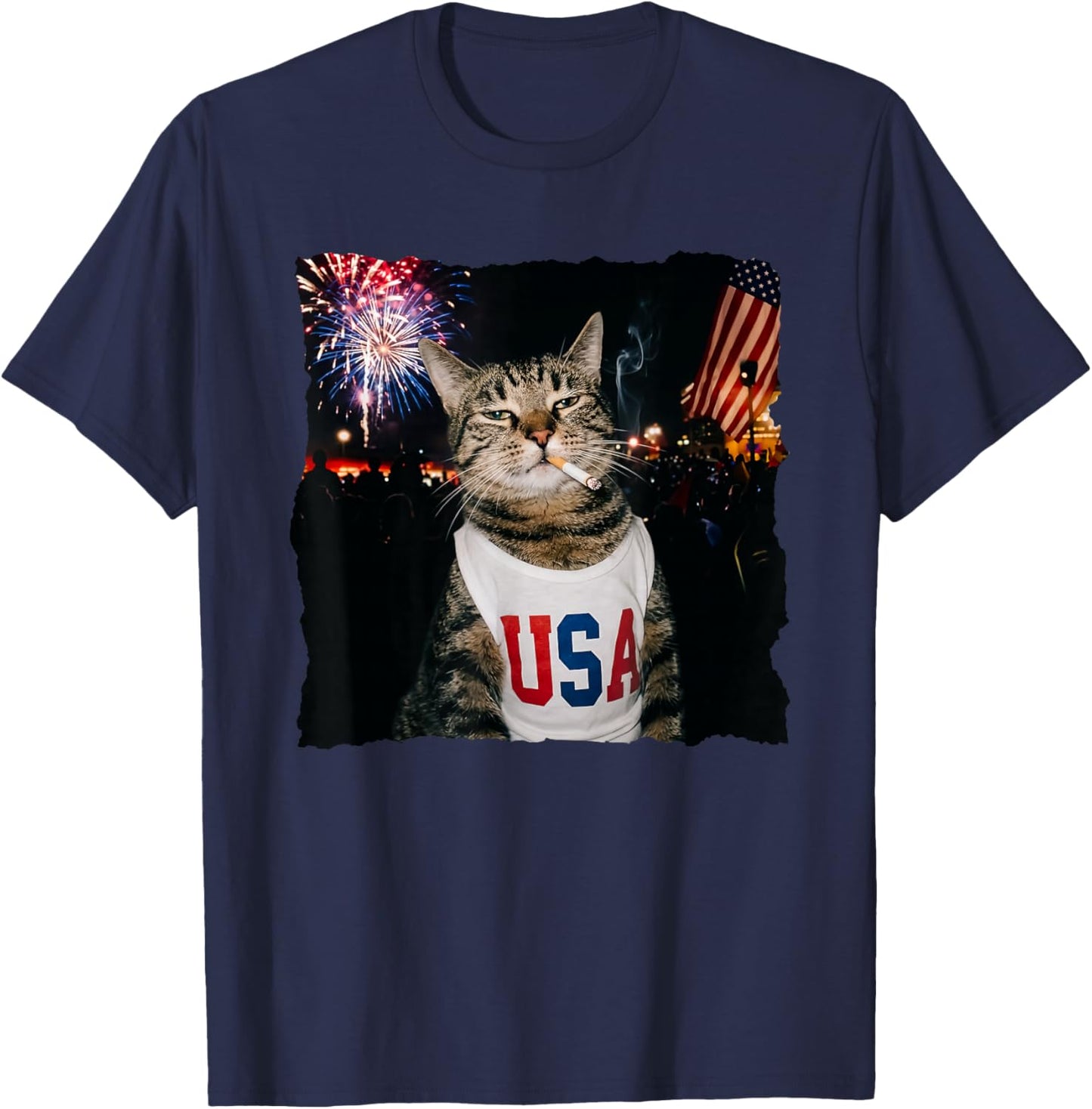 Patriotic Smoking cat T-Shirt - T-Shirt | Navy