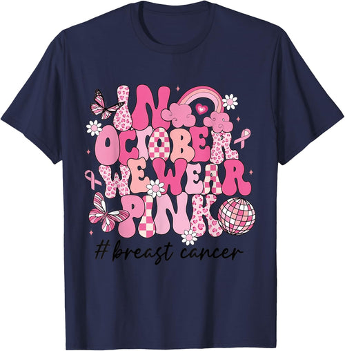 In October We Wear Pink Retro Groovy Breast Cancer Awareness