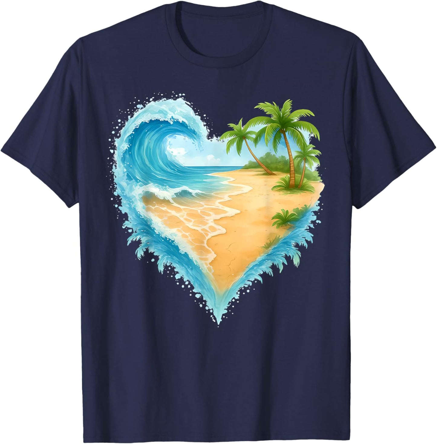 Heart-Shaped Ocean Beach Palm Tree Summer Vacation T-Shirt - T-Shirt | Navy