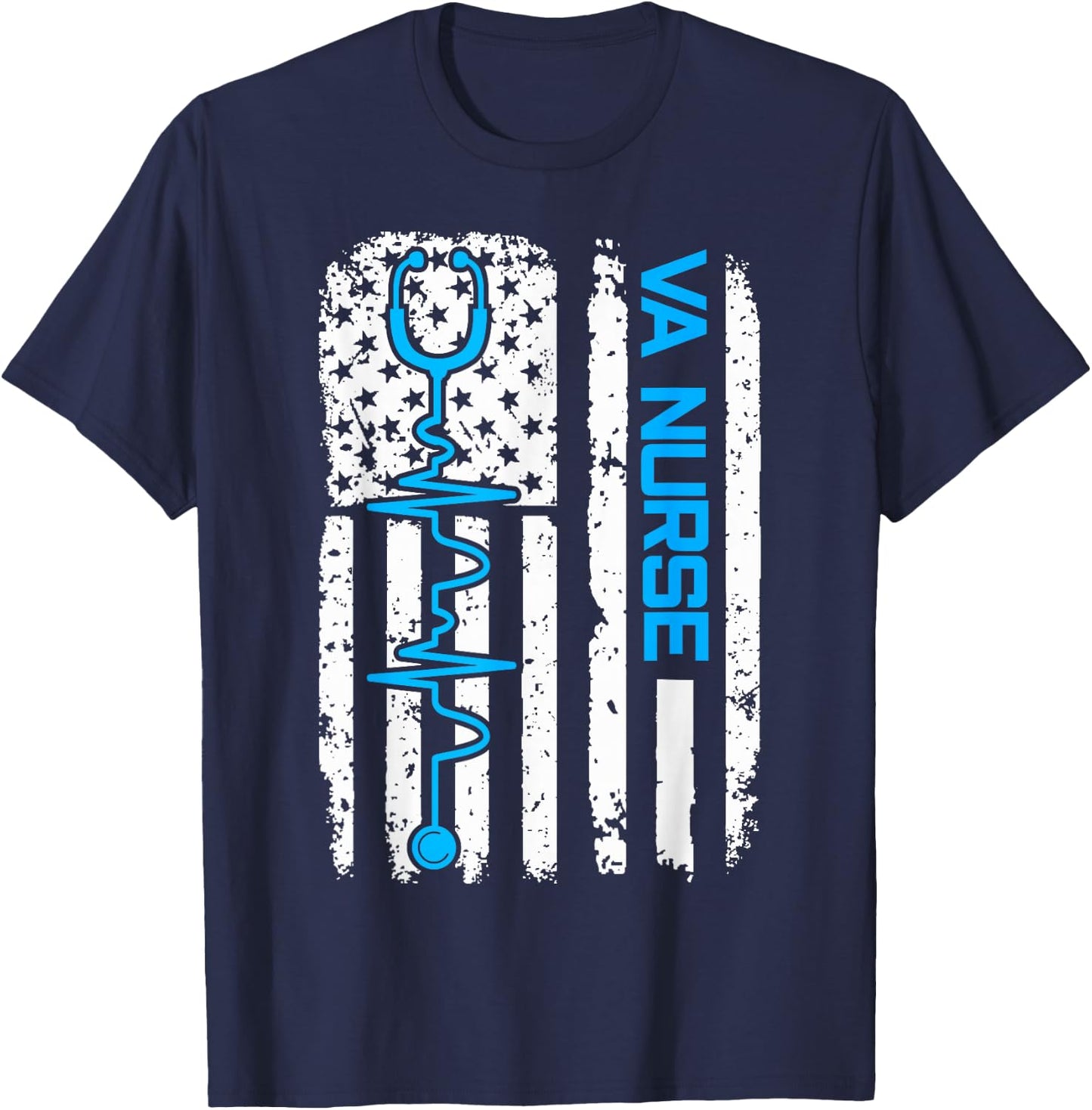 Vintage USA American Flag VA Nurse Patriotic Nursing Gifts T-Shirt - T-Shirt | Navy