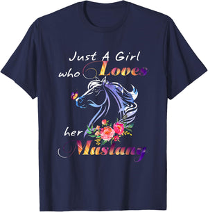Just A Girl Who Loves Her Mustang Horse Gifts Horses Lover T-Shirt - T-Shirt | Navy