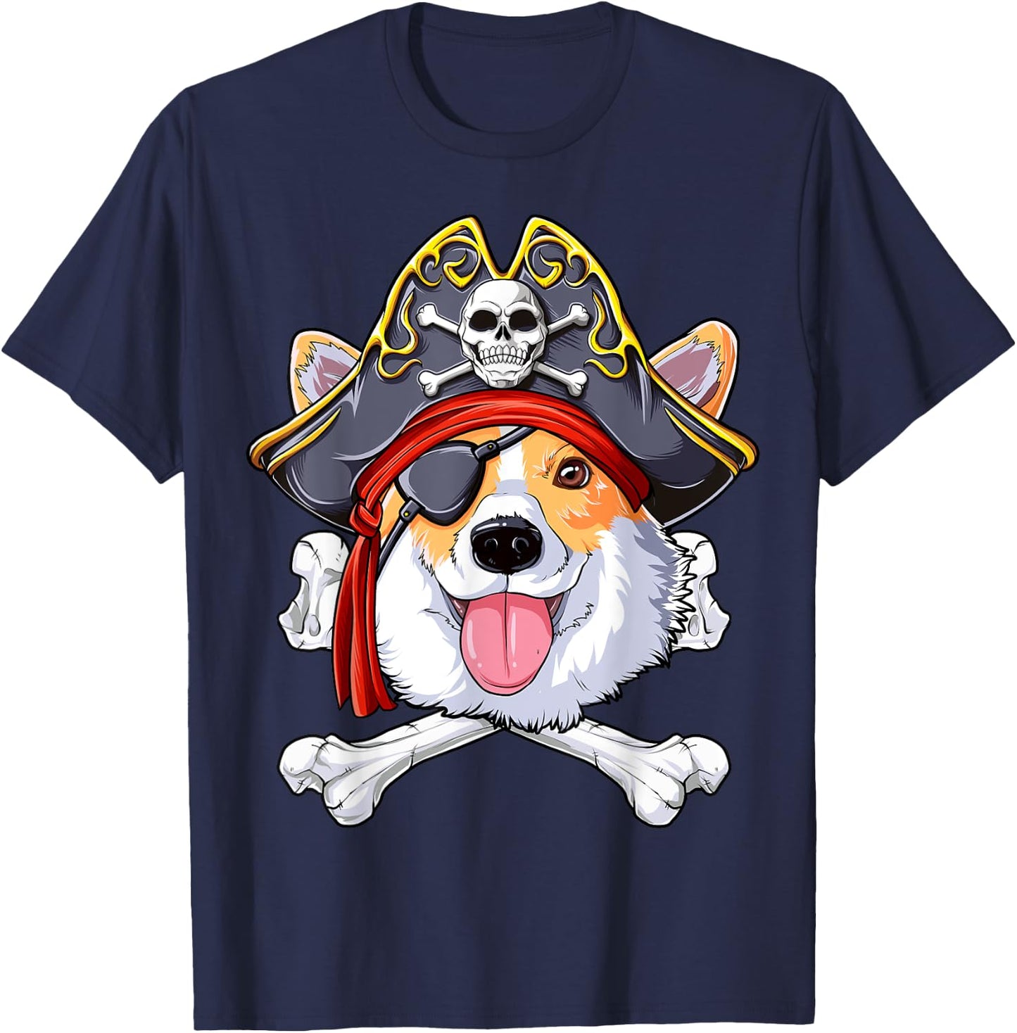 Corgi Pirate T shirt Jolly Roger Flag Skull and Crossbones T-Shirt - T-Shirt | Navy