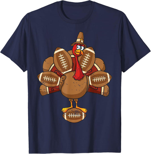 Thanksgiving Football Shirt Turkey Day Shirts Boys Kids T-Shirt - T-Shirt | Navy