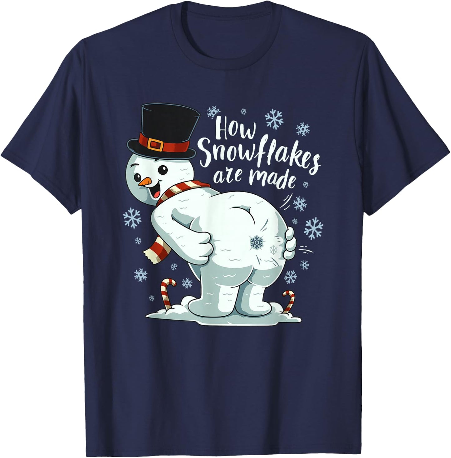 Farting Snowman Making Snowflake Christmas Winter T-Shirt - T-Shirt | Navy