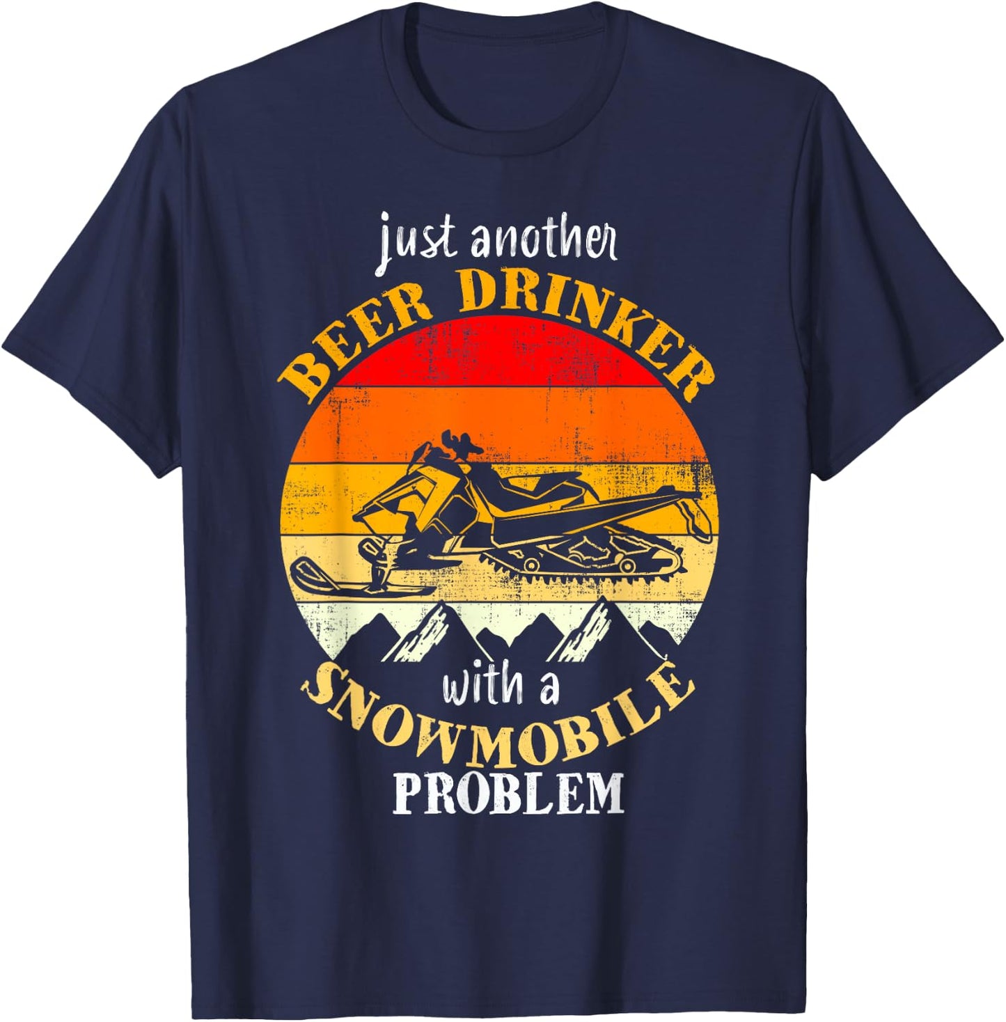 Funny Retro Vintage Snowmobile Just Another Beer Drinker T-Shirt - T-Shirt | Navy
