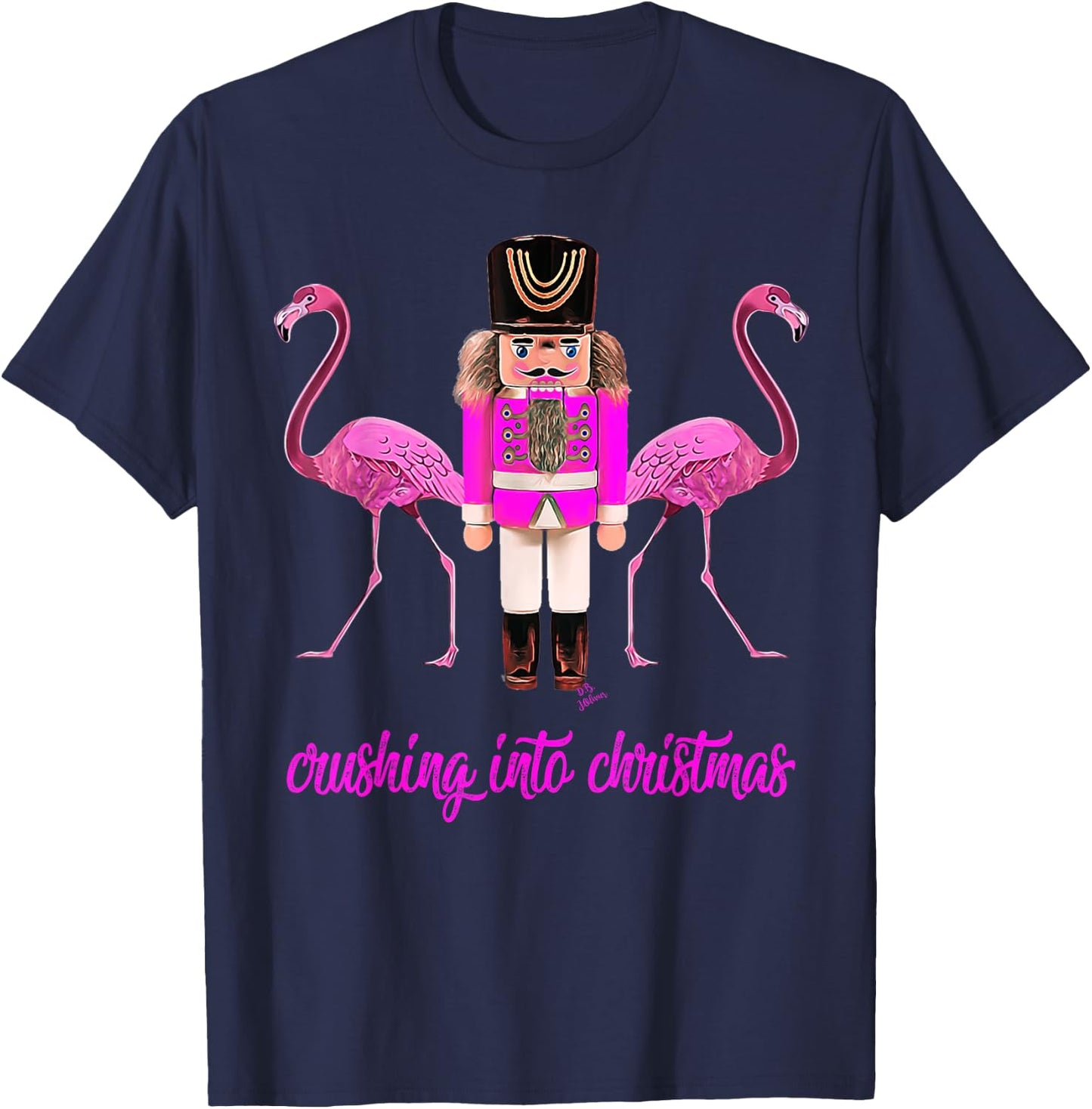 Flamingo top women's crushing into Christmas nutcracker T-Shirt - T-Shirt | Navy