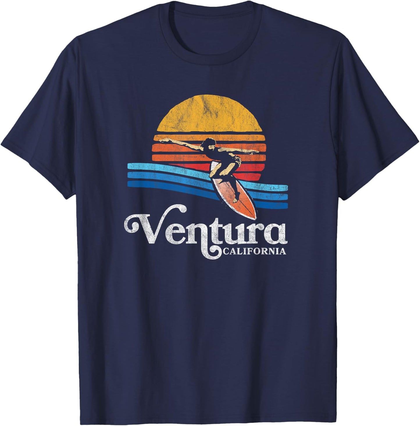 Retro Ventura California Eighties Beach Bum Surfer Graphic T-Shirt - T-Shirt | Navy