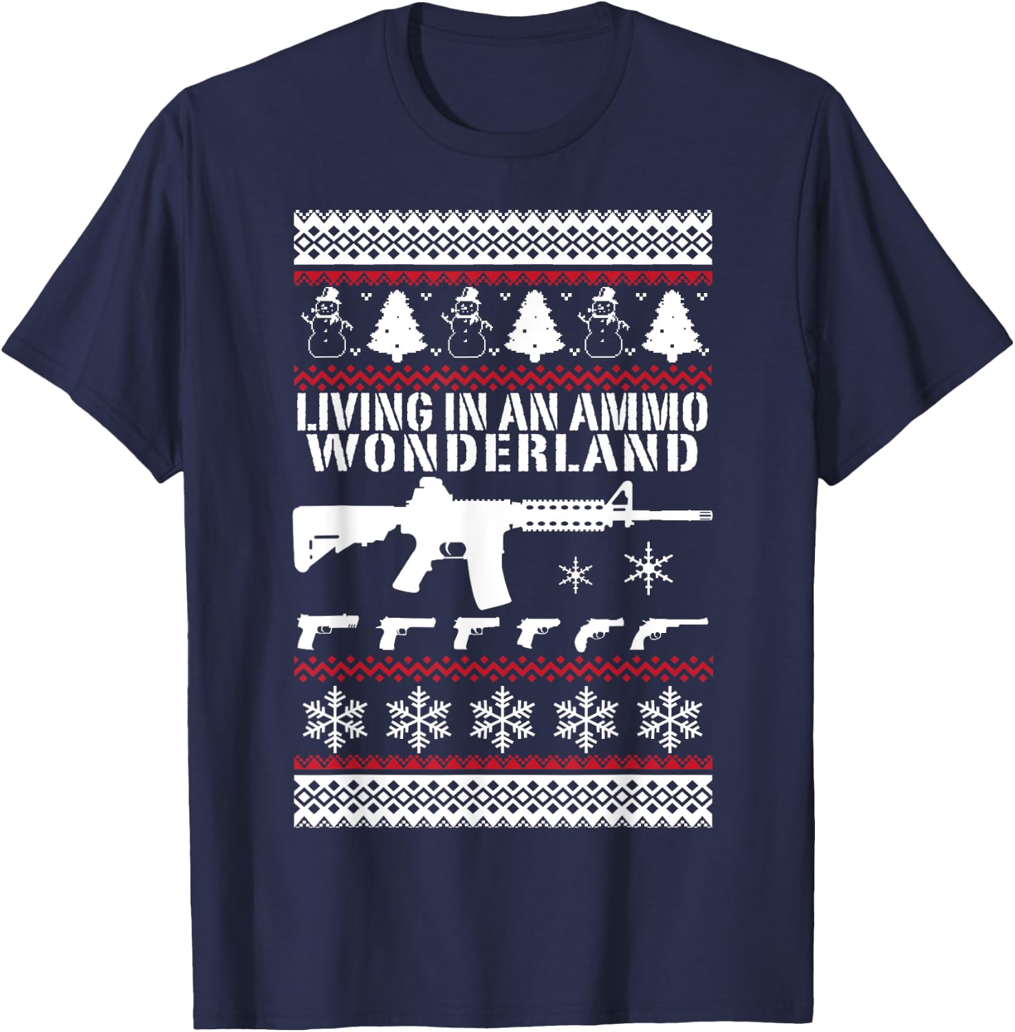 AR15 Ugly Christmas Sweater Style T Shirt Xmas 2nd Amendment T-Shirt - T-Shirt | Navy