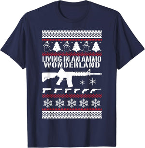 AR15 Ugly Christmas Sweater Style T Shirt Xmas 2nd Amendment T-Shirt - T-Shirt | Navy