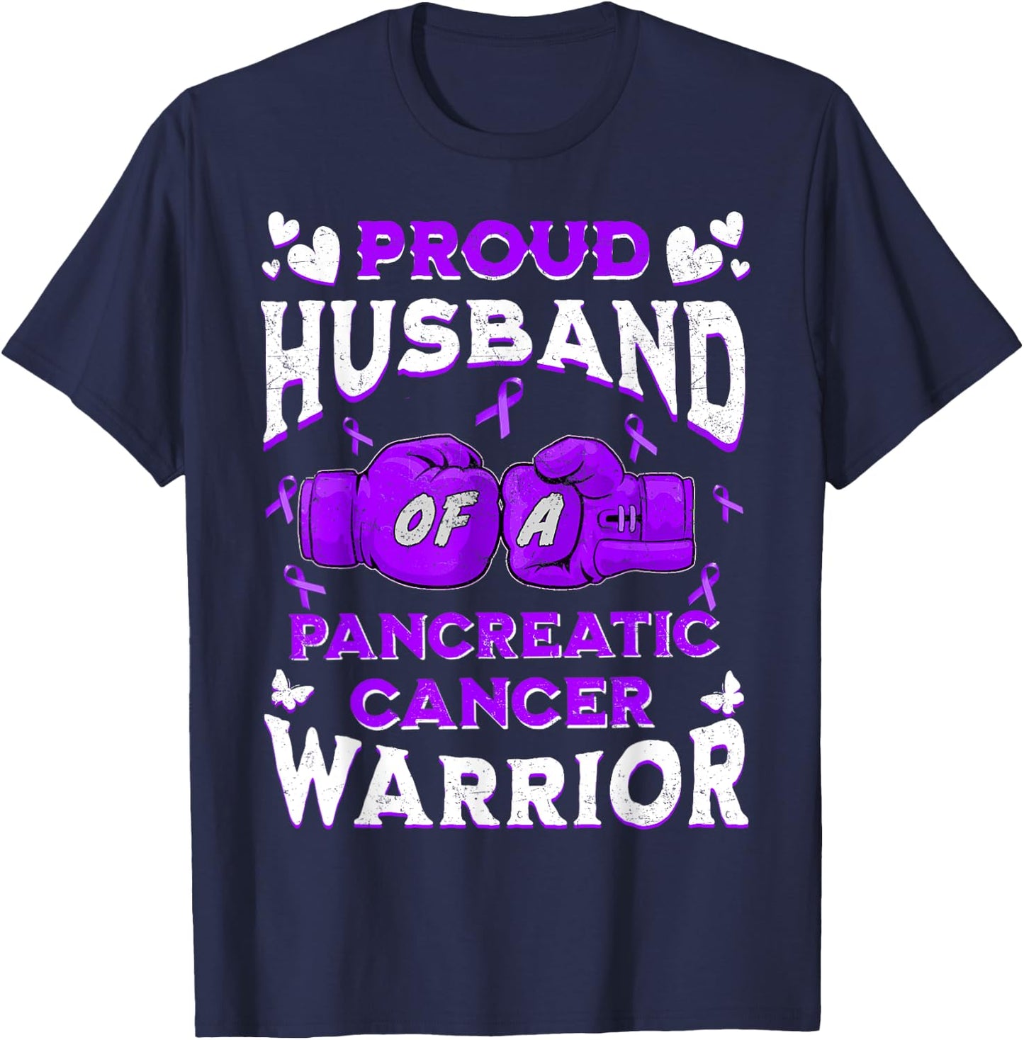 Proud Husband Of A Pancreatic Cancer Warrior Awareness T-Shirt - T-Shirt | Navy