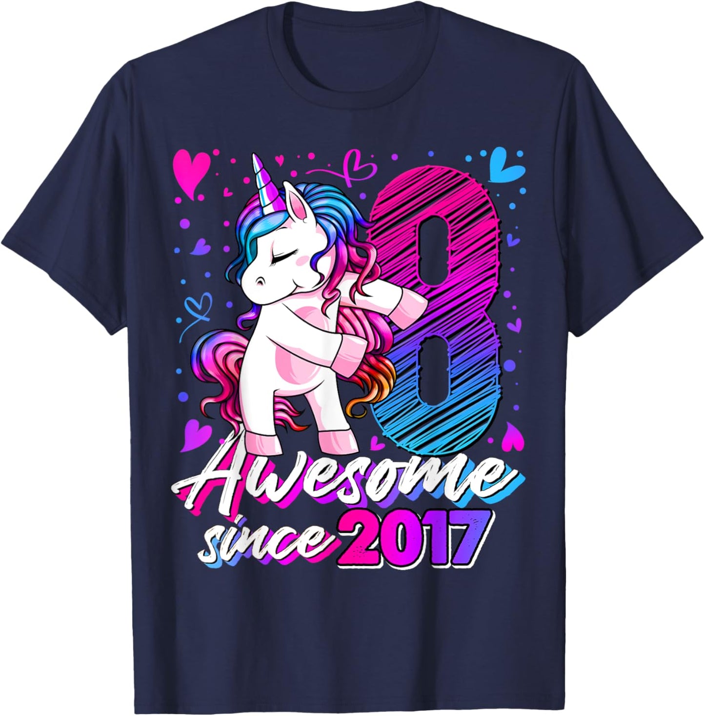 8 Year Old Unicorn Gifts For Girls 8th Birthday Girl Party T-Shirt - T-Shirt | Navy