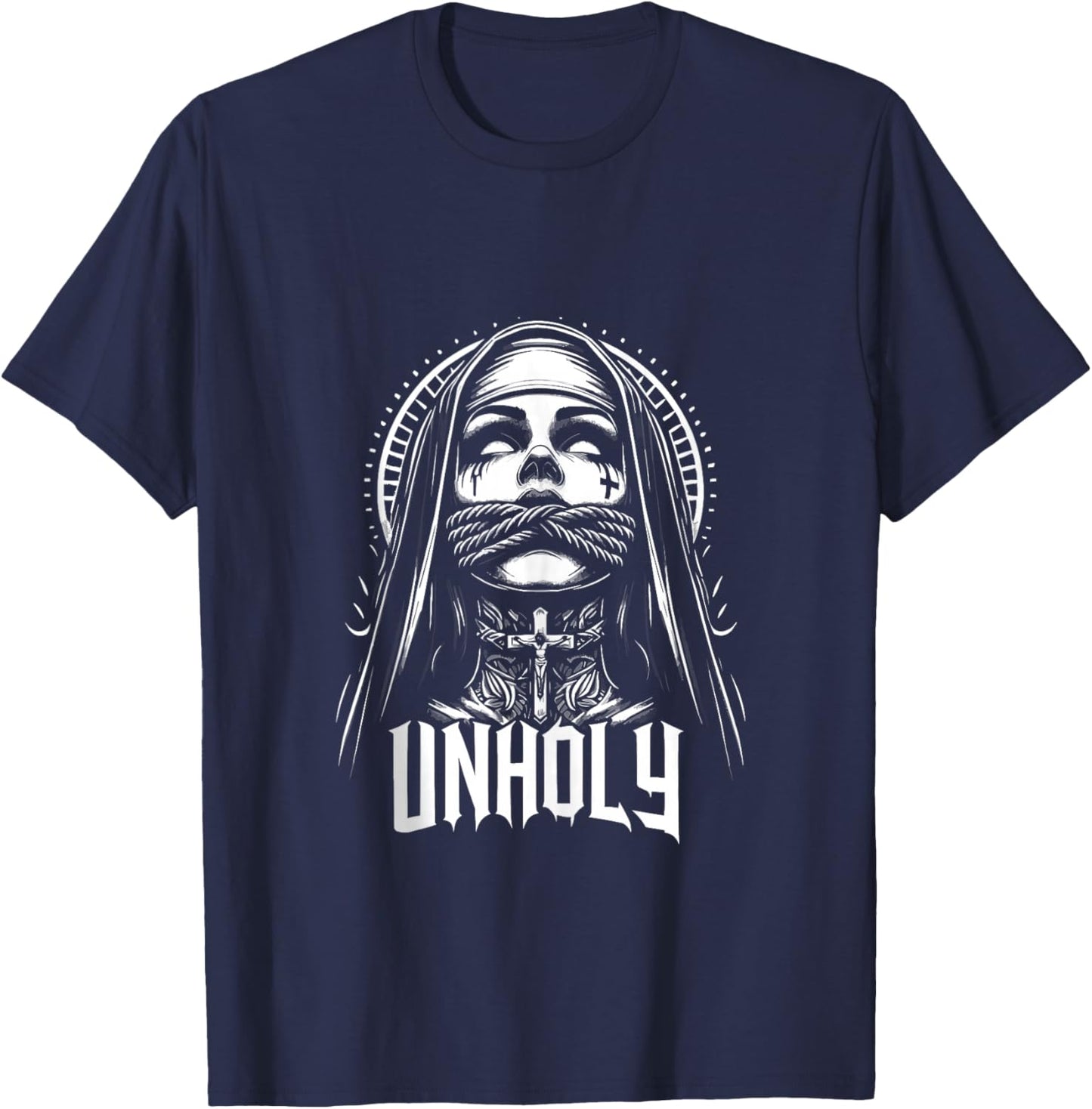Blackcraft Choked Up Unholy Nun Satan Baphomet Halloween T-Shirt - T-Shirt | Navy