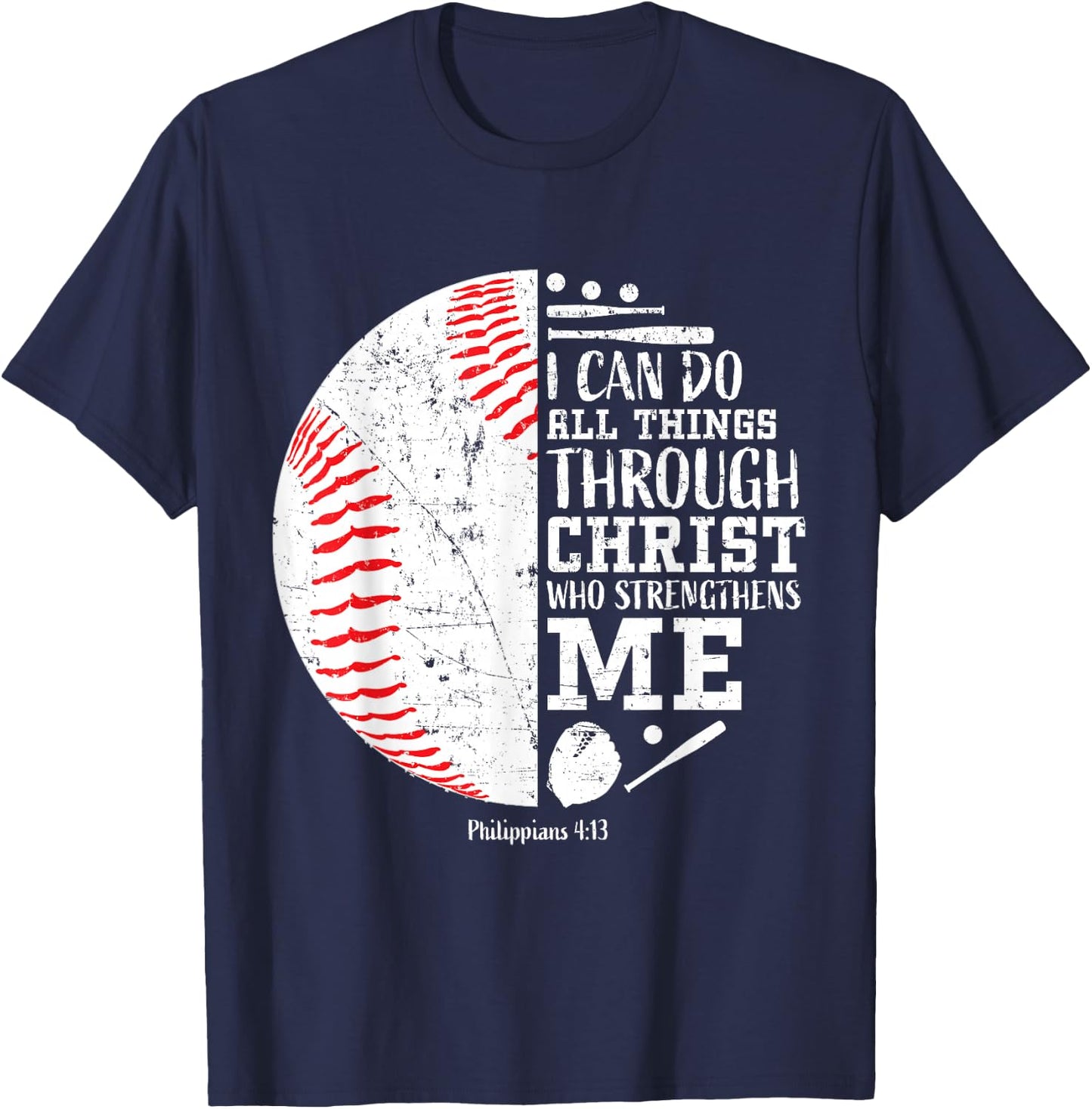 Christian Baseball I Can Do All Things Religious Verse Gifts T-Shirt - T-Shirt | Navy