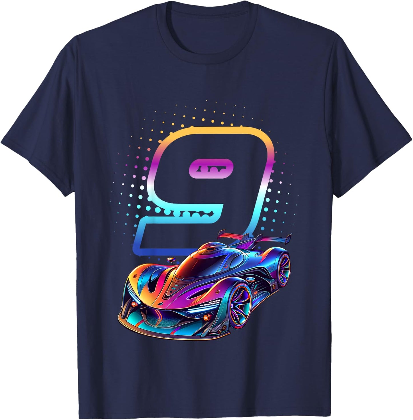 9 Year Old Race Car 9th Birthday Futuristic Racing Racecar T-Shirt - T-Shirt | Navy