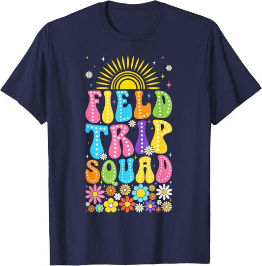 Field Trip Squad Retro Groovy School Fun Day Student T-Shirt - T-Shirt | Navy