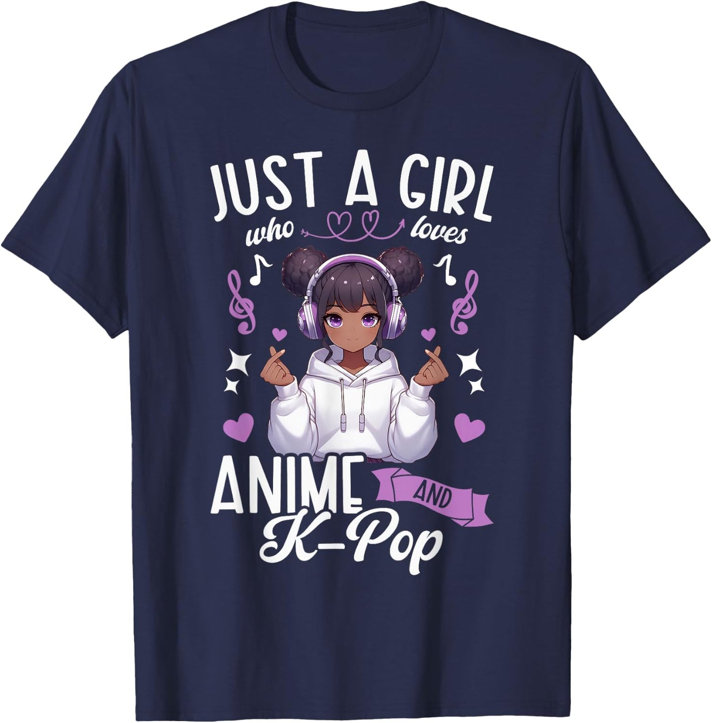Just A Girl Who Loves Anime and K-Pop African American Afro T-Shirt - T-Shirt | Navy