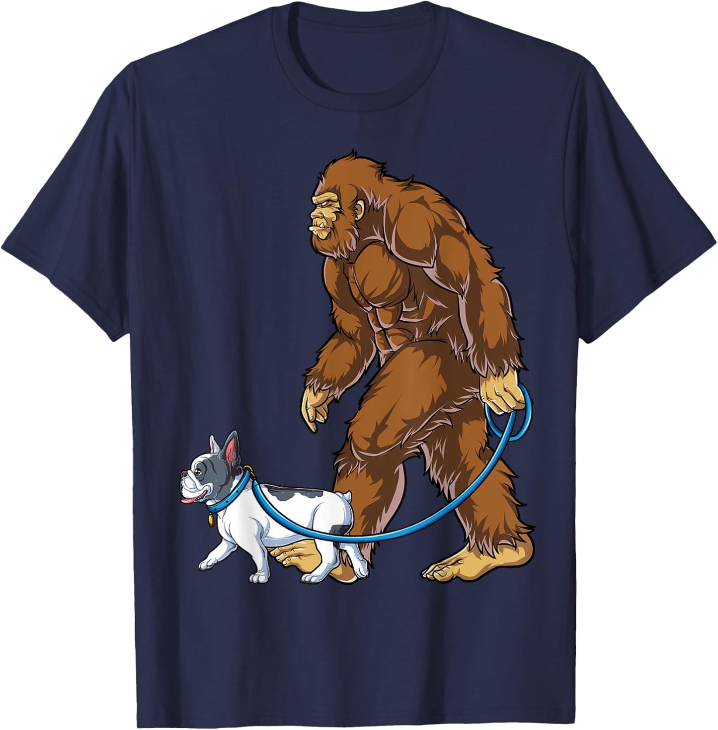 Bigfoot French Bulldog Dog Walk Funny Sasquatch Lovers Men T-Shirt - T-Shirt | Navy
