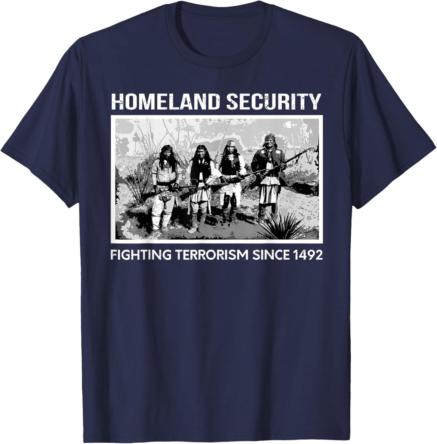 Native American Gift Homeland Security Fighting Terrorism Since 1942 Indian Guy's Adult X-Small Black Short Sleeve Classic Fit T-Shirt - T-Shirt | Navy