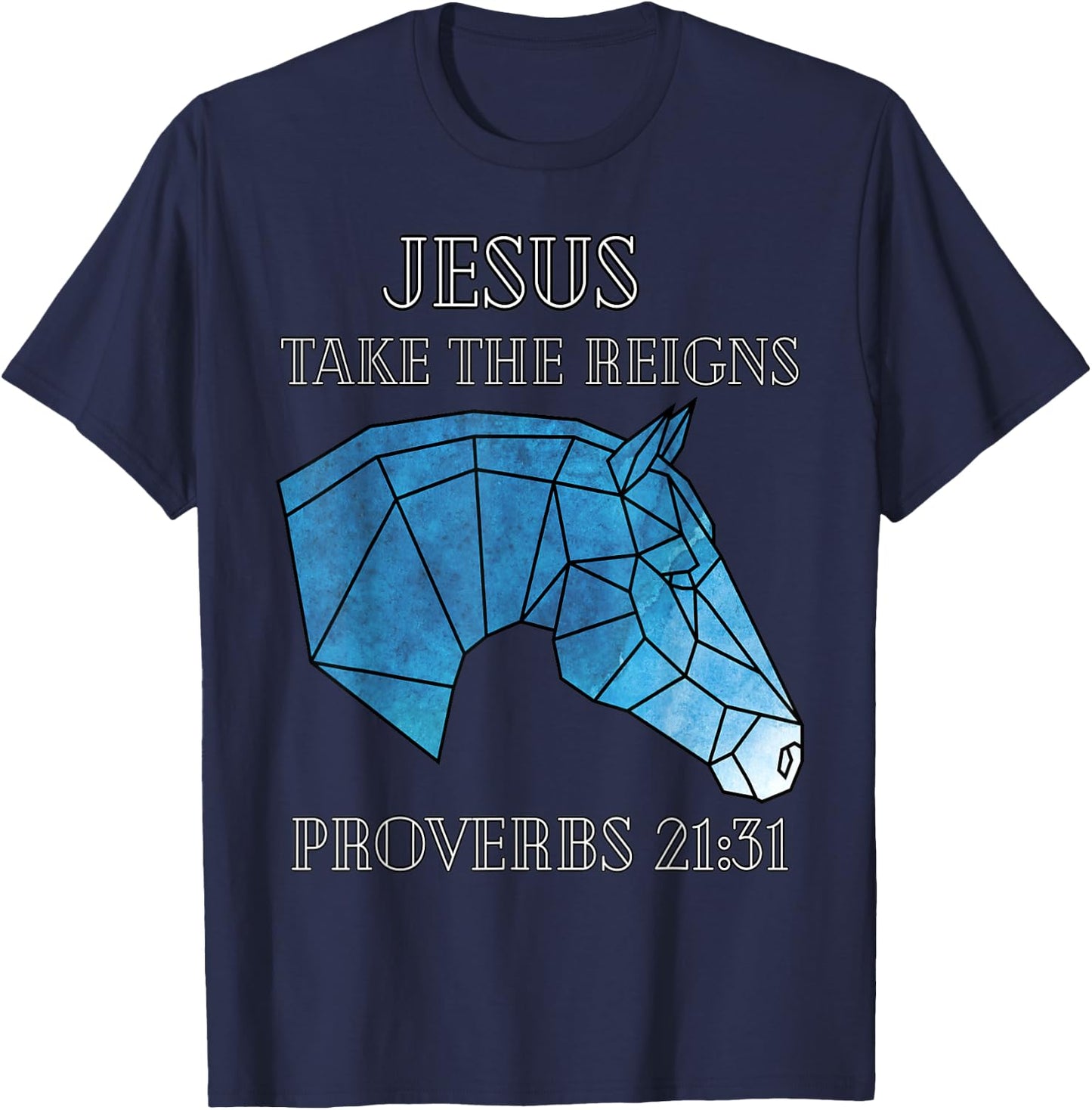 Cute Jesus Take The Reins Stained Glass Horse T-Shirt - T-Shirt | Navy