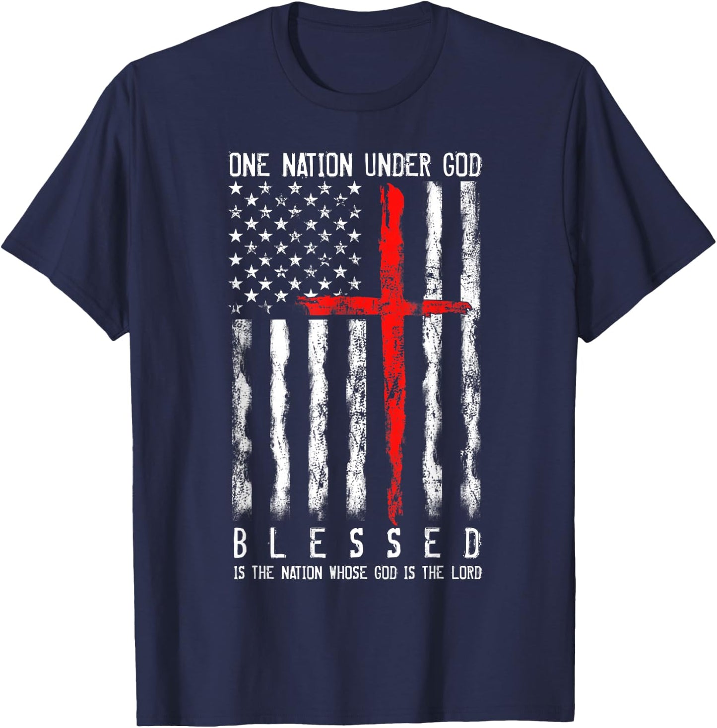Patriotic Christian Blessed One Nation Under God T-Shirt - T-Shirt | Navy