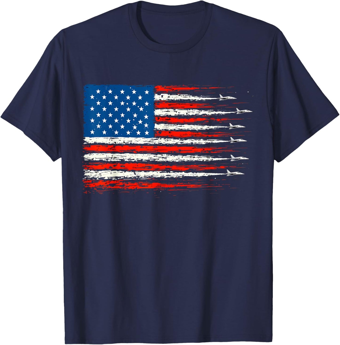 American Flag Aviation Fighter Jets 4th of July T-Shirt - T-Shirt | Navy
