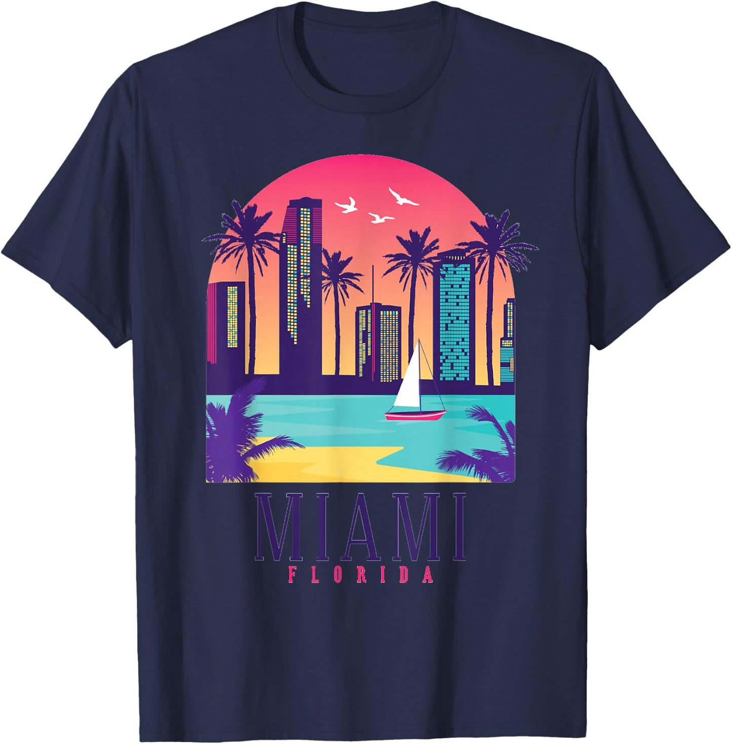 Miami Florida Vintage Retro USA America Souvenir Gift T-Shirt - T-Shirt | Navy