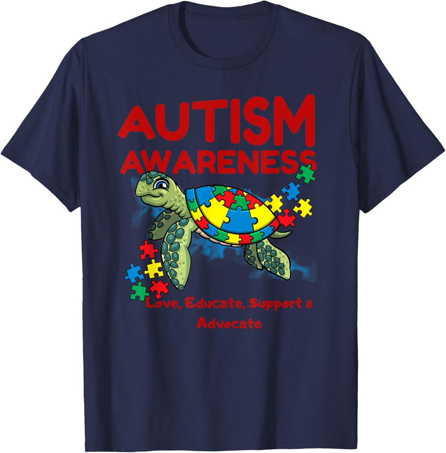 Autism Awareness Turtle Puzzle Mom Kids Teacher Gift Love T-Shirt - T-Shirt | Navy