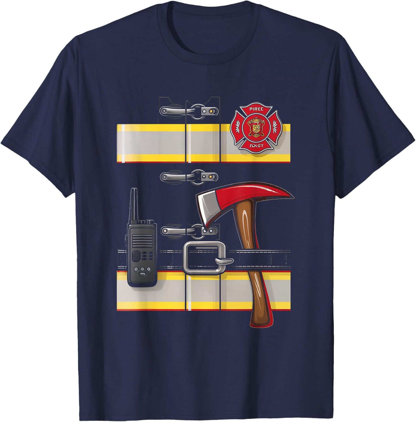 Firefighter Costume Fireman Uniform Axe Radio Halloween T-Shirt - T-Shirt | Navy