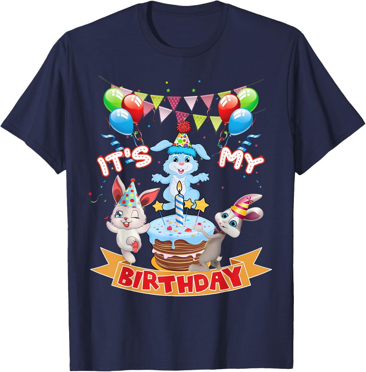 Cute It's My Birthday Bunny Rabbit Party Day Girls and Boys T-Shirt - T-Shirt | Navy