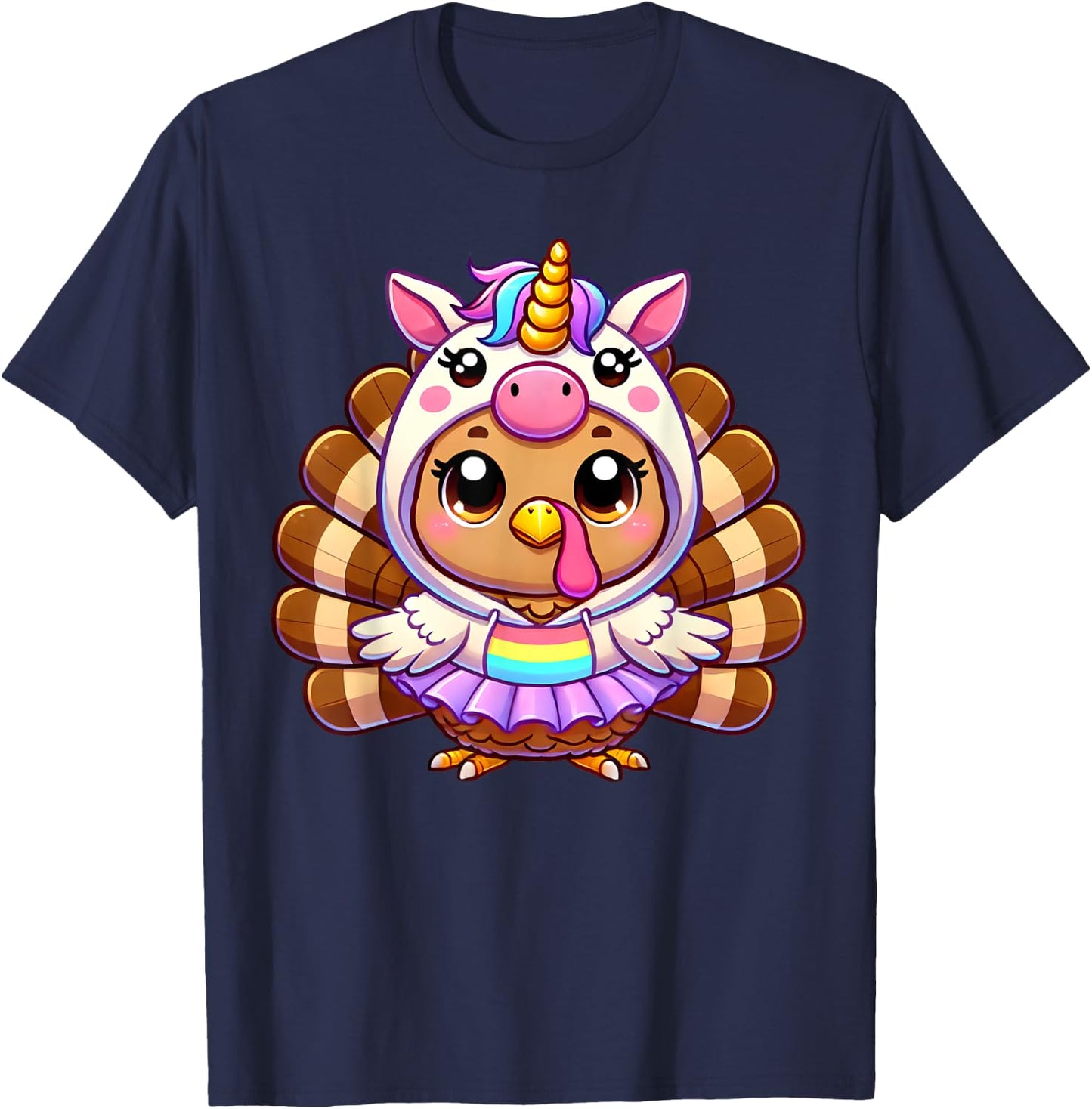 Happy Thanksgiving Kids Girls Women Mom Toddler Thanksgiving Turkey In Unicorn Disguise T-Shirt - T-Shirt | Navy