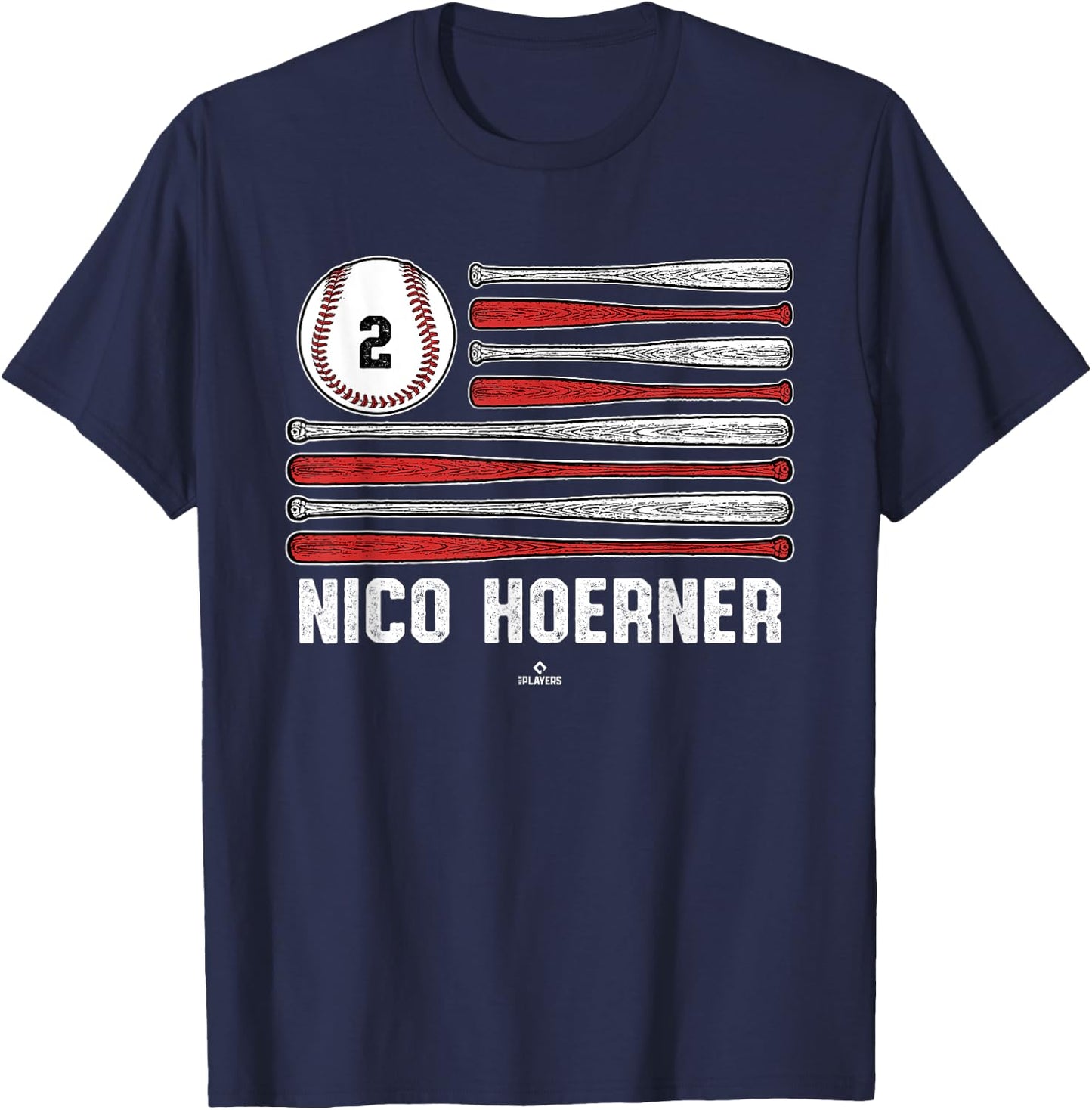 Baseball American Flag Nico Hoerner Chicago Baseball MLBPA T-Shirt - T-Shirt | Navy