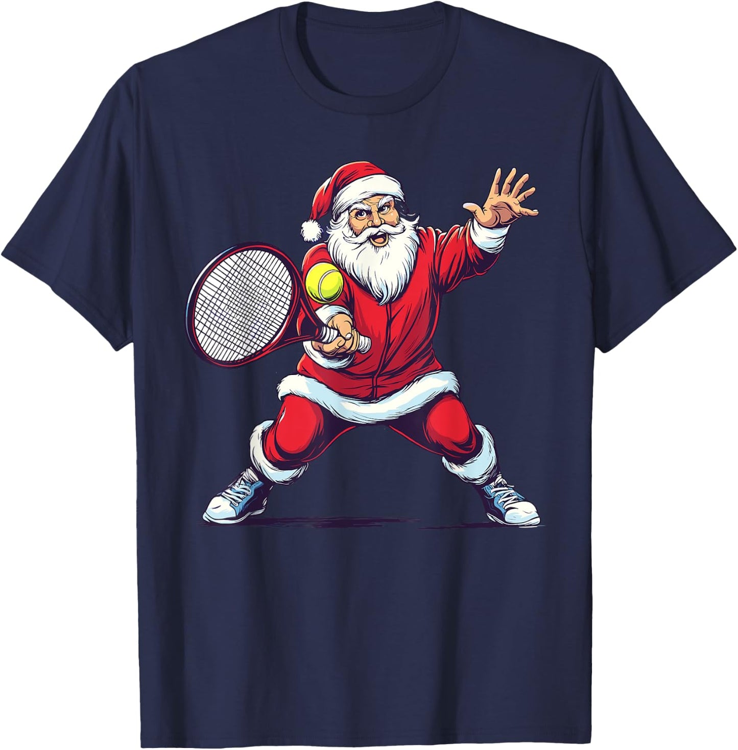 Funny Tennis Player Christmas Pajama Santa Playing Tennis T-Shirt - T-Shirt | Navy