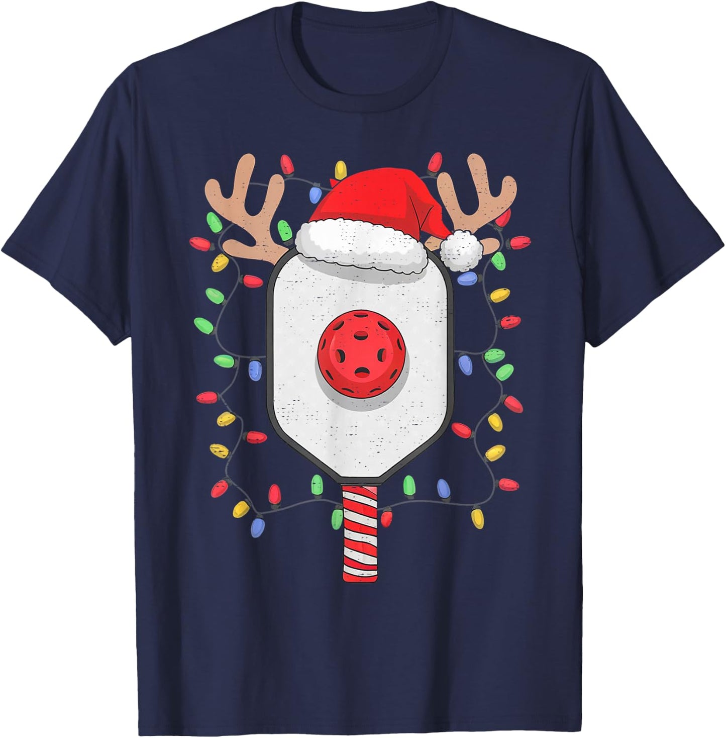 Pickleball Player Christmas Holiday Reindeer Xmas Men Women T-Shirt - T-Shirt | Navy