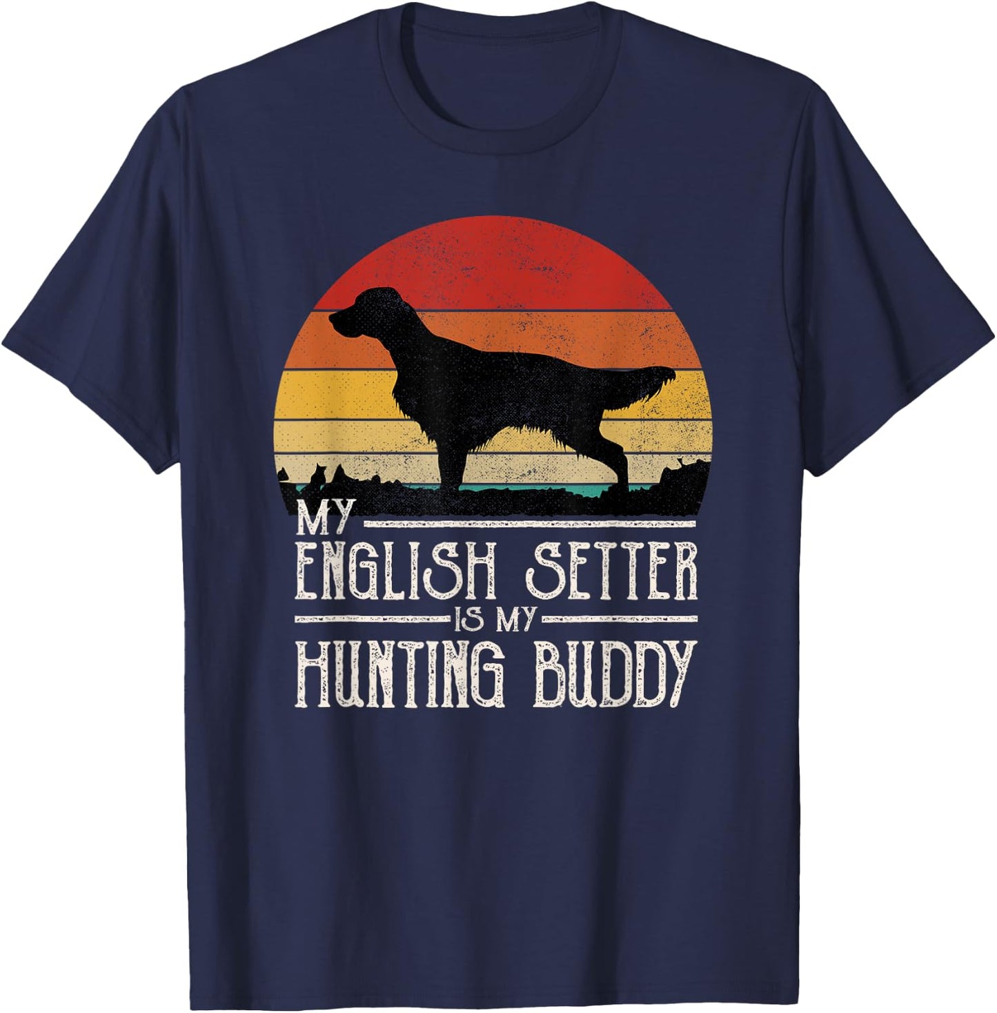 Vintage Sunset Hunting Dog English Setter Women Kids T-Shirt - T-Shirt | Navy