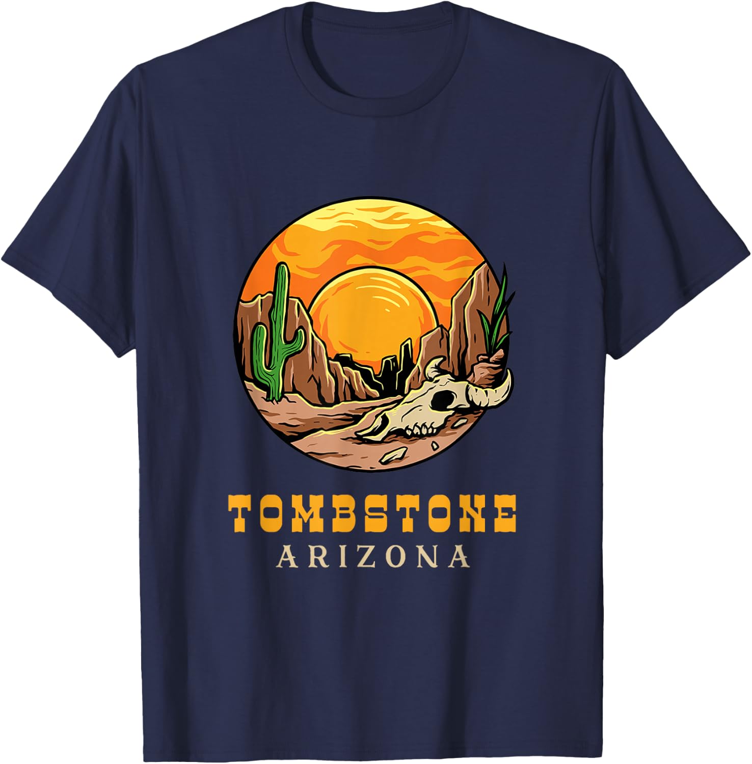 Tombstone Arizona Retro Cactus and Sun T-Shirt - T-Shirt | Navy