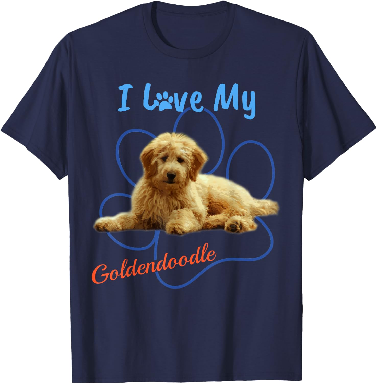 I Love My Goldendoodle Best Dog Lover Paw Print ! Women Girls Kids T-Shirt - T-Shirt | Navy