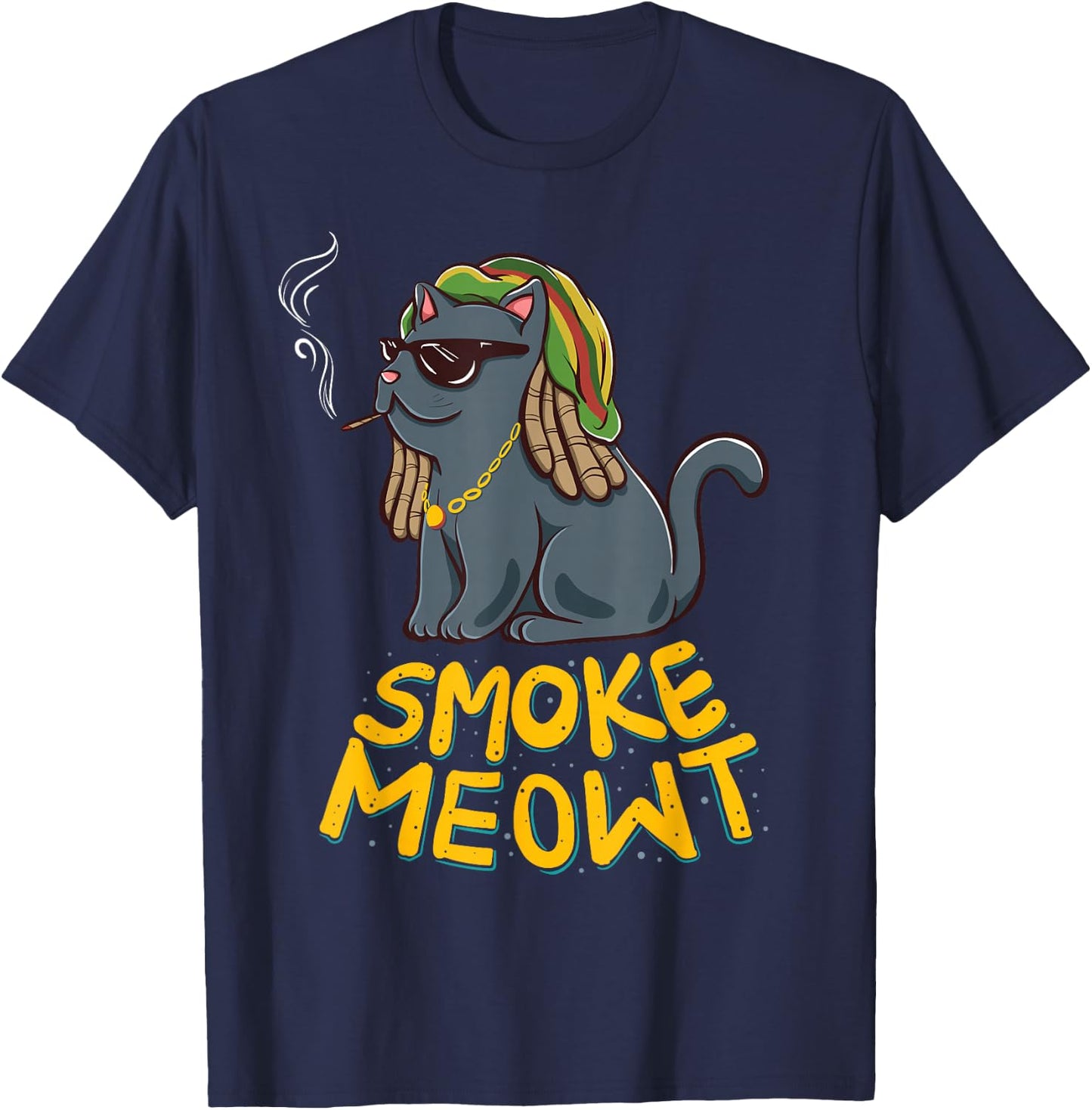 Weed Smoking Cat Smoke Meowt THC CBD Marihuana Stoner Kitten Men Women T-Shirt - T-Shirt | Navy