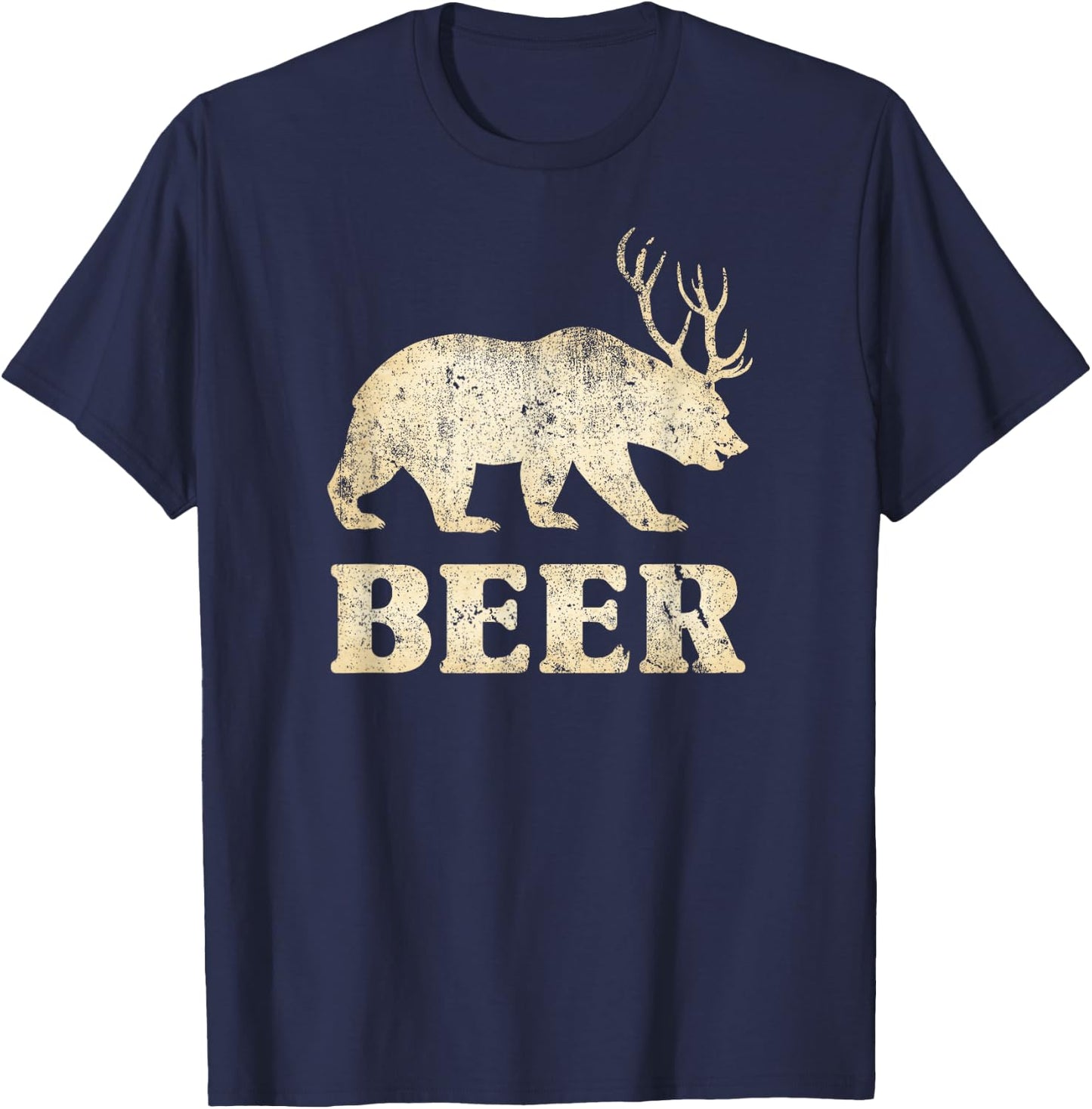 Vintage Bear Deer Funny Beer Small T-Shirt - T-Shirt | Navy
