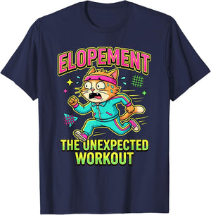 Elopement The Unexpected Workout Funny Cat Retro 80s T-Shirt - T-Shirt | Navy
